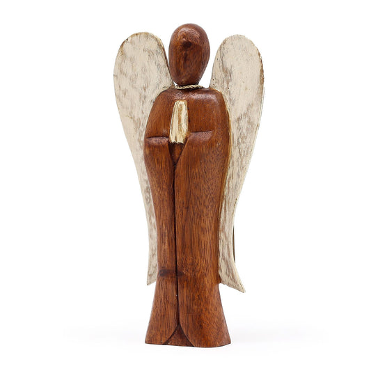 Hand-carved Suar wood Hati-Hati angel statue, Peace symbol, 20cm, natural wood grain home decor