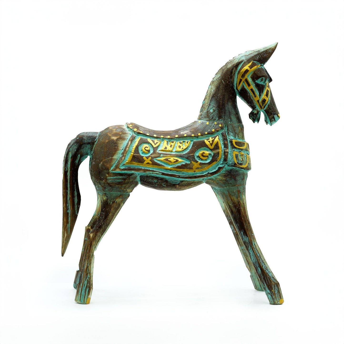 Caballo Mediano Dorado y Turquesa 25 cm