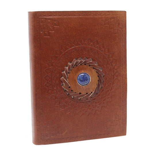 Leather lapis journal notebook with vintage leather cover and lapis gemstone accent, 17x12 cm travel diary