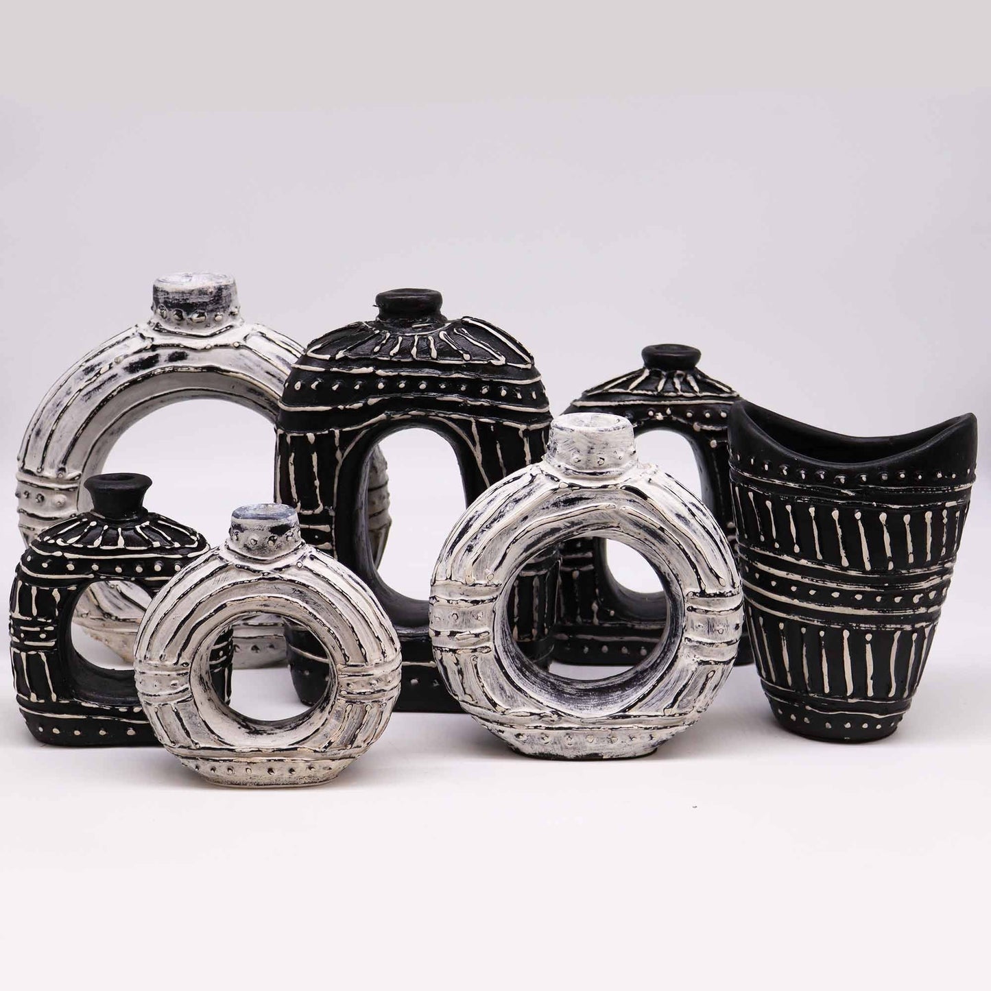 Terracotta oval donut vase in chocolate brown, 23cm Indonesian handcrafted ceramic decor for dried flowers