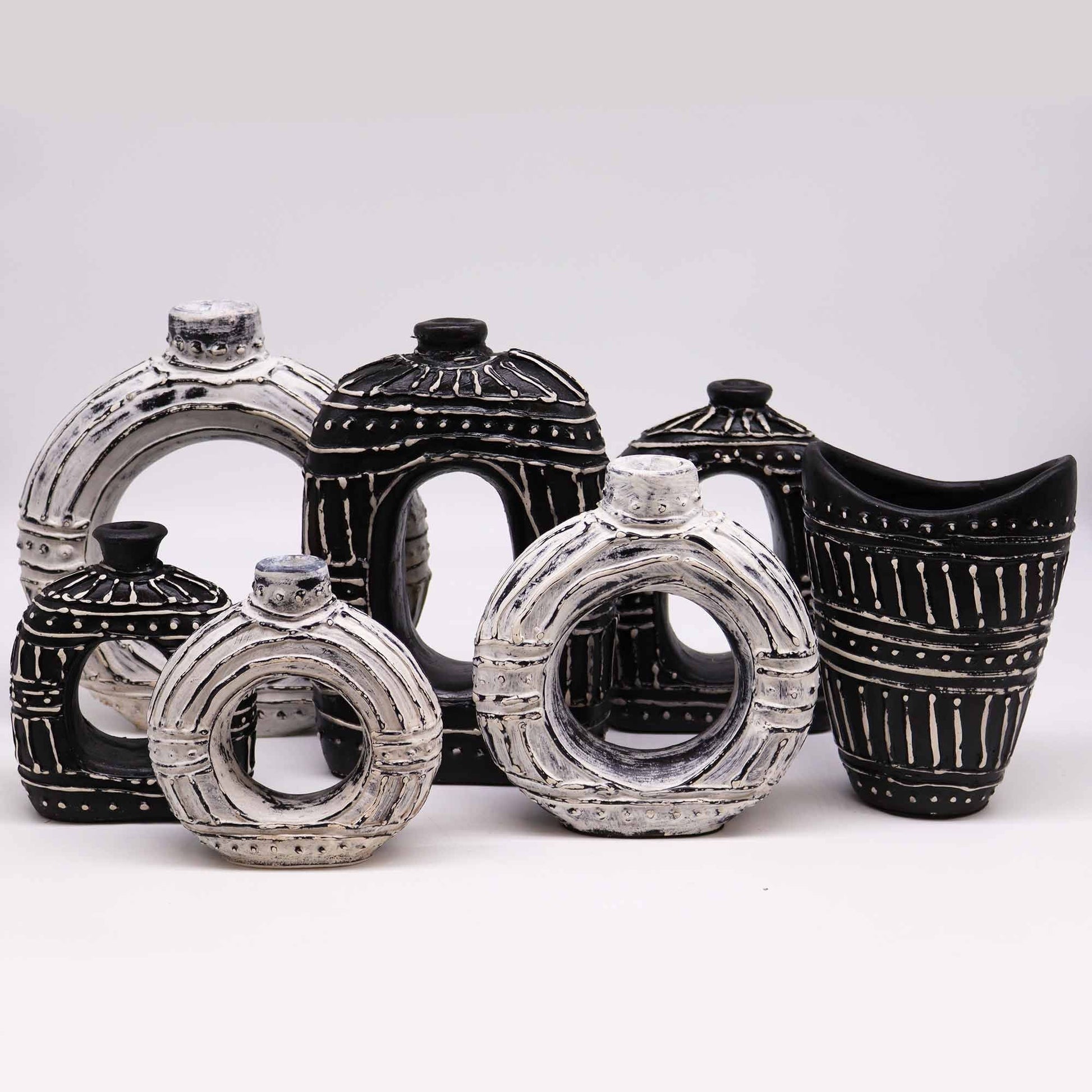 Terracotta oval donut vase in chocolate brown, 23cm Indonesian handcrafted ceramic decor for dried flowers