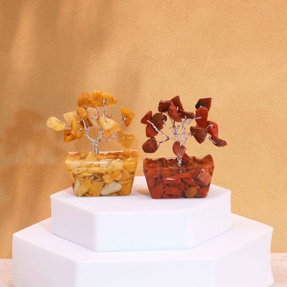 Assorted mini gemstone trees with wire branches and orgonite bases, set of 12, colorful crystal chip decor, 5 cm