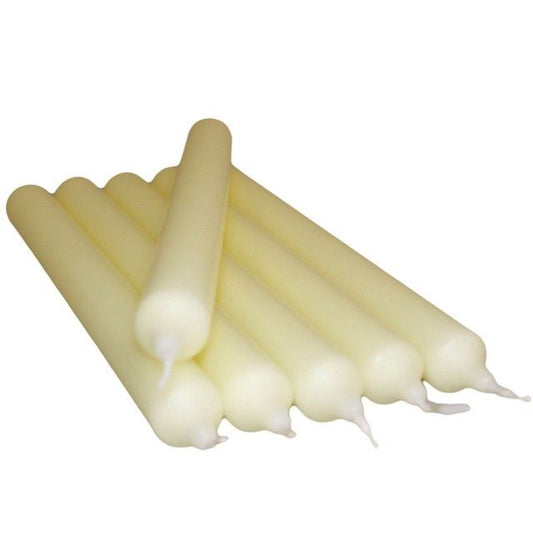 Pack of 100 ivory dinner taper candles, ideal for weddings, events, and elegant table settings