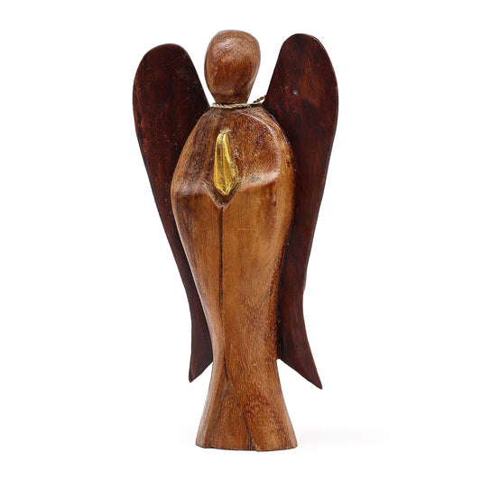 Hand-carved 20cm Suar wood angel figurine, Hati-Hati symbol of friendship, artisan made in Indonesia