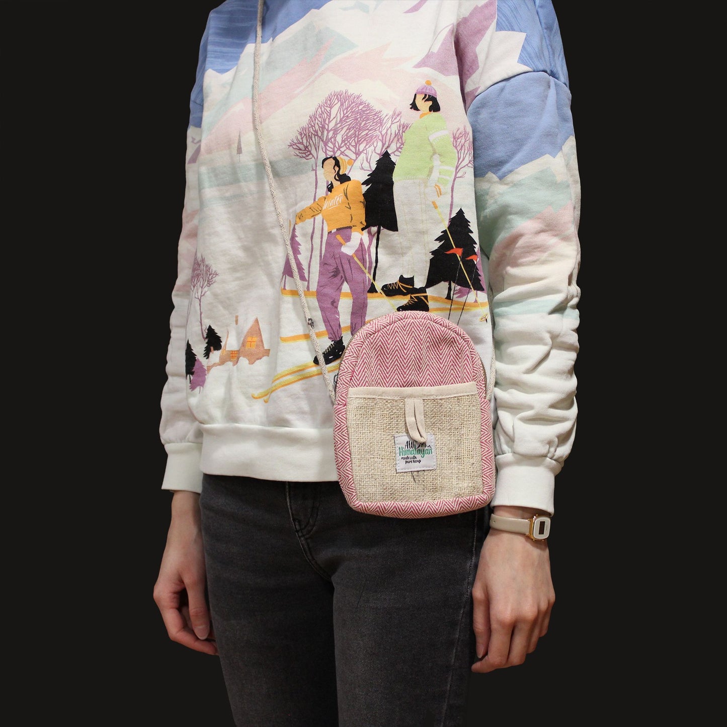 Drawstring Hemp & Cotton Mobile Bag – Random Colour