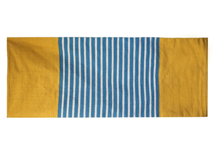 Vibrant handwoven Indian cotton rug in yellow and blue, 70x174 cm, soft durable runner for hallway or living room