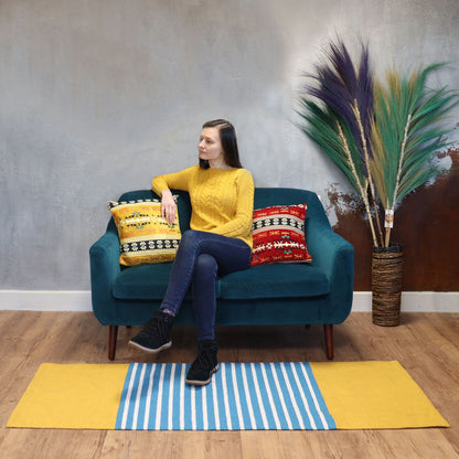 Indisk bomullsmatta - 70x170cm - Gul/ Blå