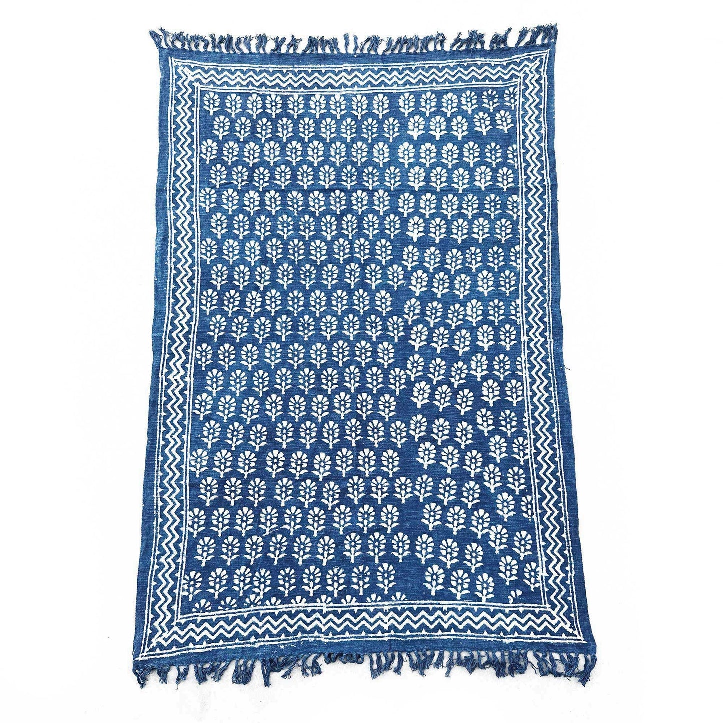 Handmade Indigo Throw – 170 × 120 CM – Chhota Flower