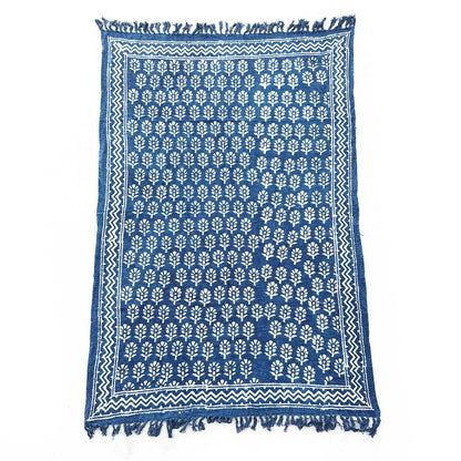 Handmade Indigo Throw – 170 × 120 CM – Chhota Flower