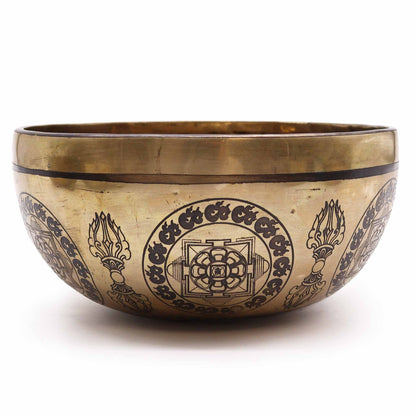21cm Tibetan healing singing bowl handcrafted in Nepal, engraved with the Five Dhyani Buddhas