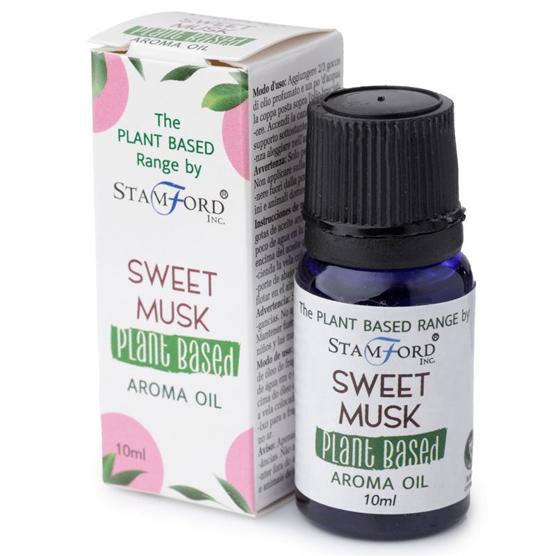 Bottle of plant based aroma oil in Sweet Musk fragrance for long-lasting, cozy scent in diffusers and home use