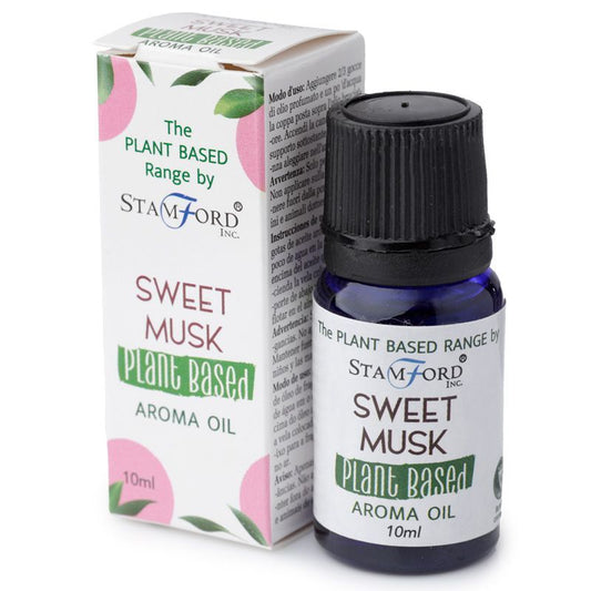 Bottle of plant based aroma oil in Sweet Musk fragrance for long-lasting, cozy scent in diffusers and home use