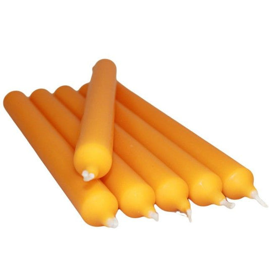 Pack of 100 bright orange dinner taper candles for events, weddings, restaurants, and home table décor
