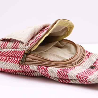 Natural Cotton Cross Body Bag – Tan & Pink