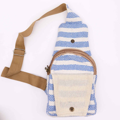 Natural Cotton Cross Body Bag – Blue & White