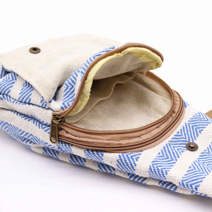 Natural Cotton Cross Body Bag – Blue & White
