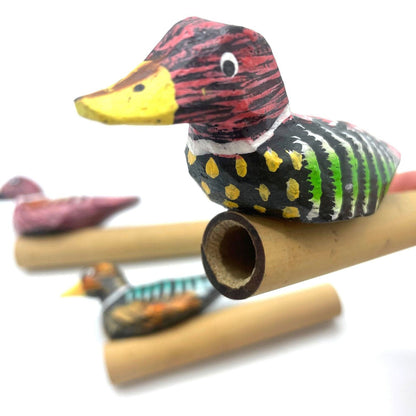 Bamboo Bird Whistle – 10x4.5x1.5 CM handcrafted bamboo bird whistle with painted duck figure, pocket-size outdoor nature accessory