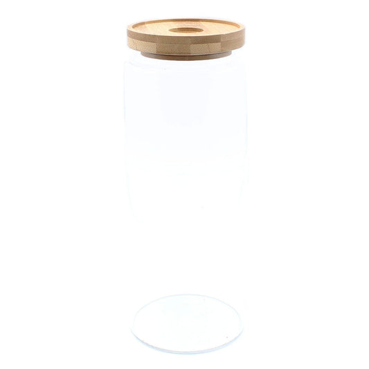 Alt Tag: Bambus-Glas-Vorratsglas – 20CM Borosilikatglas-Behälter mit natürlichem Bambusdeckel, hohes Vorratsglas für die Speisekammer