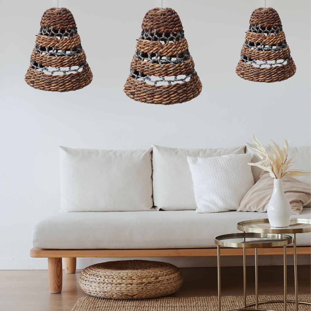 Bananblad lampskärmar – set om 3, handvävda lampskärmar i bananblad för hänglampor eller bordslampor i vardagsrummet