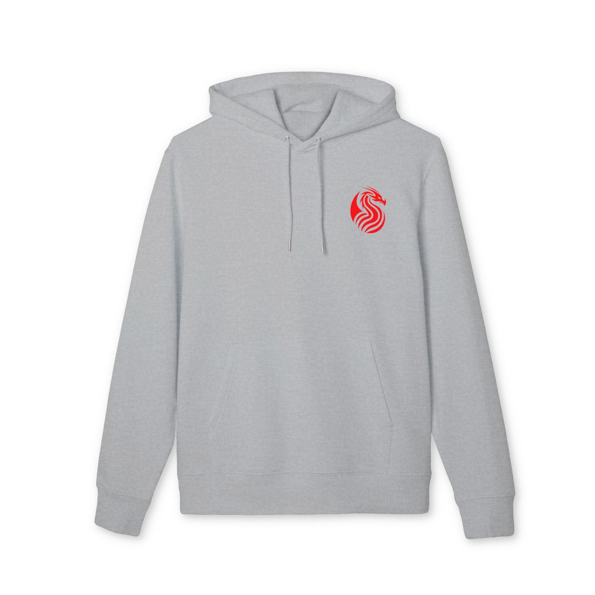 Barrio Sangre Ritmo Drix Collection Sudadera con capucha Sustainable Unisex gris claro, sudadera con capucha de algodón orgánico y logo rojo en el pecho