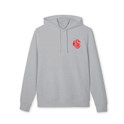 Barrio Sangre Ritmo Drix Collection Sudadera con capucha Sustainable Unisex gris claro, sudadera con capucha de algodón orgánico y logo rojo en el pecho