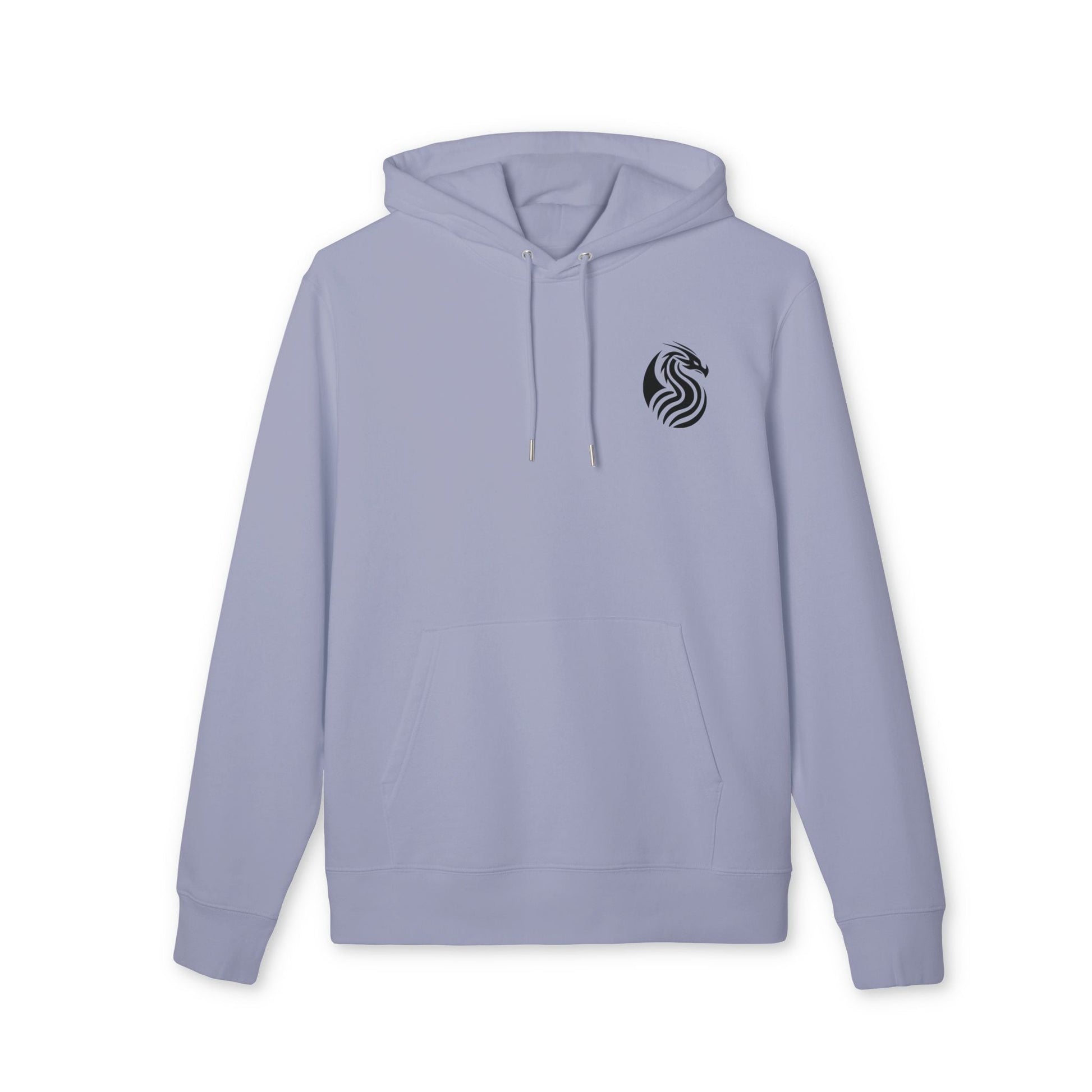 Barrio Sangre Ritmo Drix Collection Sudadera con capucha sostenible Unisex en color lila claro con capucha, bolsillo canguro y logo negro en el pecho