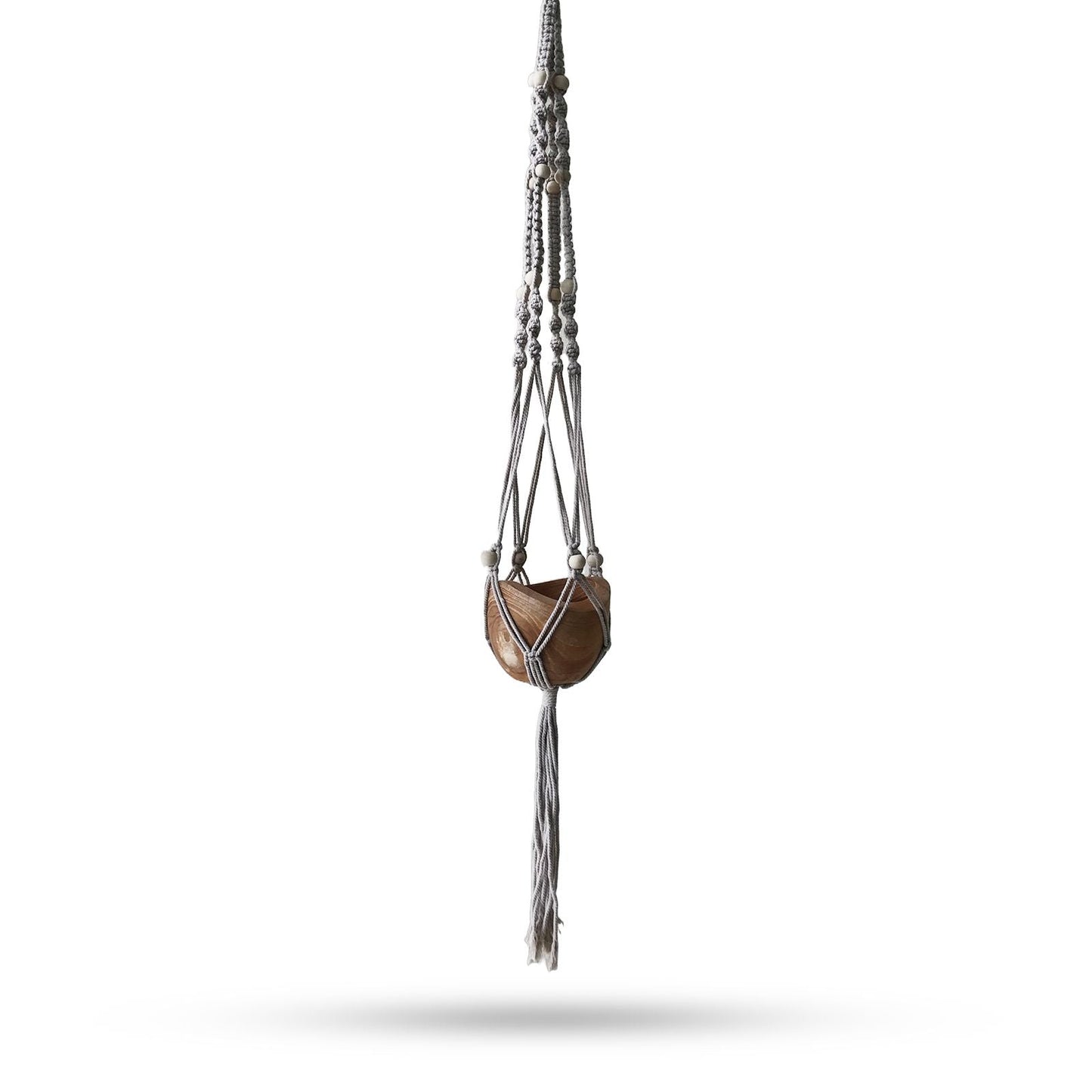 Beaded Cotton Macrame Pot Holder – Beige – 1 METER hanging macrame plant hanger with beads holding a pot