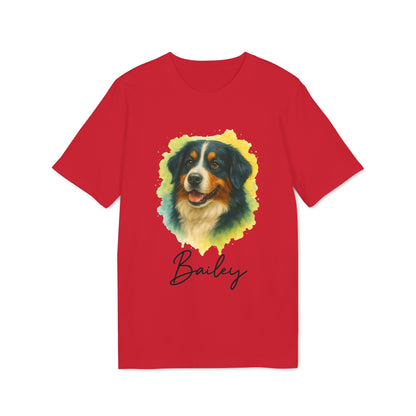 Berner Sennenhund Personalized Dog 100% Organic Cotton T-Shirt red tee with Berner Sennenhund portrait and name Bailey