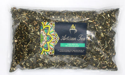 BIO Classic Green Tea with Lemon & Ginger – 1 KG loose leaf green tea blend in clear bag, Artisan Tea label