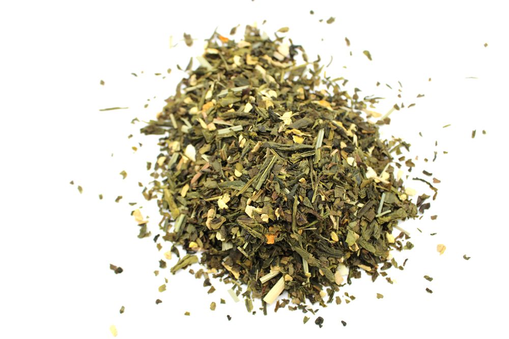 Alt Tag: BIO Classic Green Tea with Lemon & Ginger – 1 KG mezcla de té verde a granel con trozos de limón y jengibre
