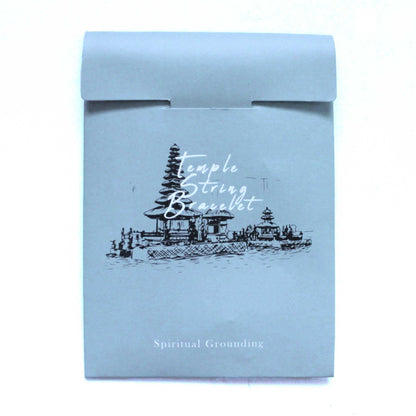 Black Endless Knot Temple String Bracelet – Spiritual Grounding packaging with temple illustration and “Temple String Bracelet” text
