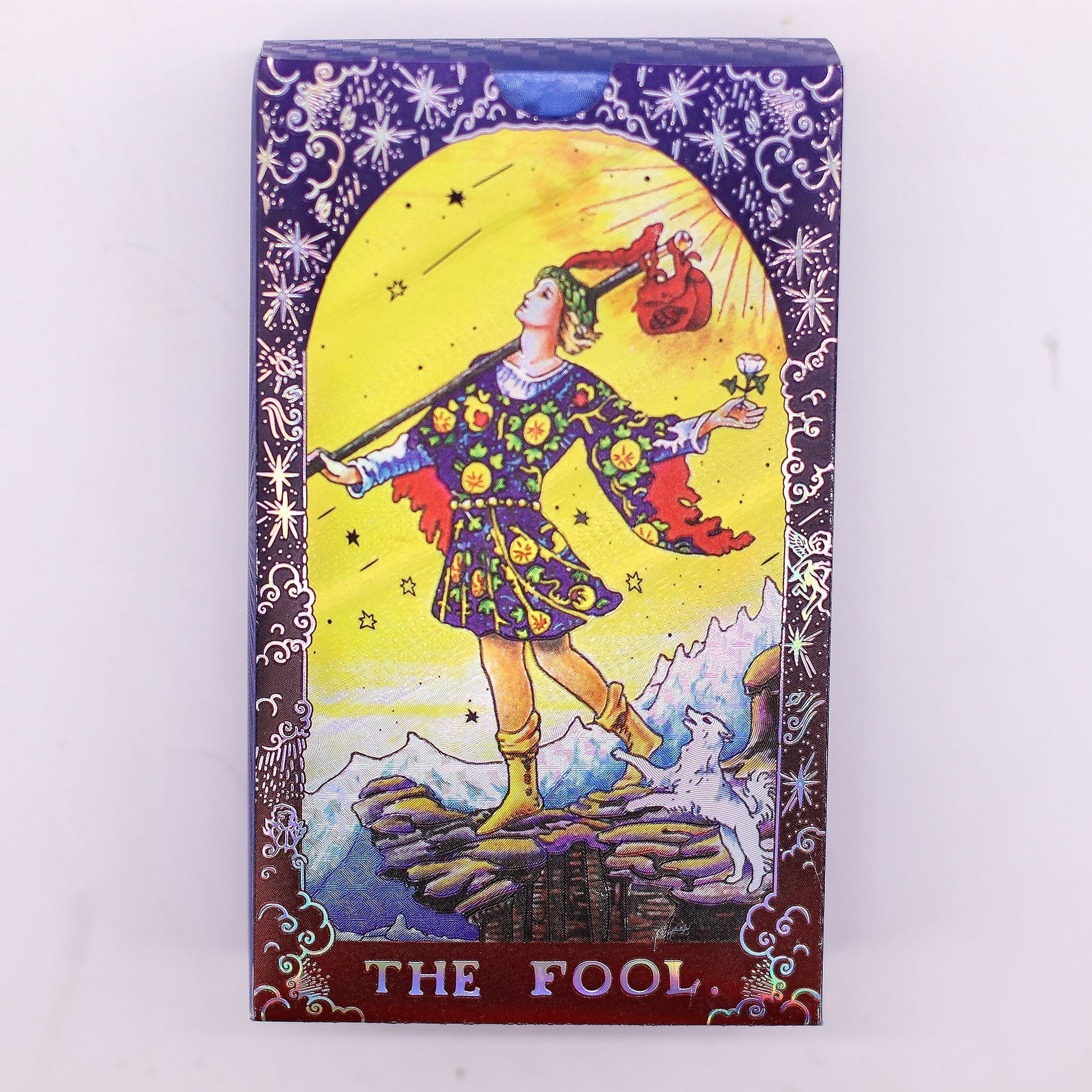 Blue Foil Tarot Card Set – Mandala (with Booklet) box featuring The Fool tarot card artwork on deep blue foil mandala design