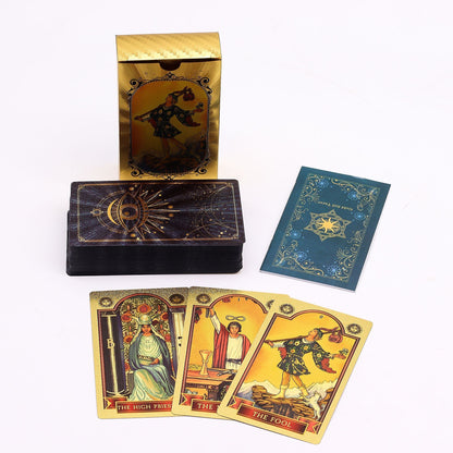 Blue & Gold Foil Tarot Card Set – All Seeing Eye (with Booklet), cartas con lámina dorada, estuche y folleto, diseño místico azul