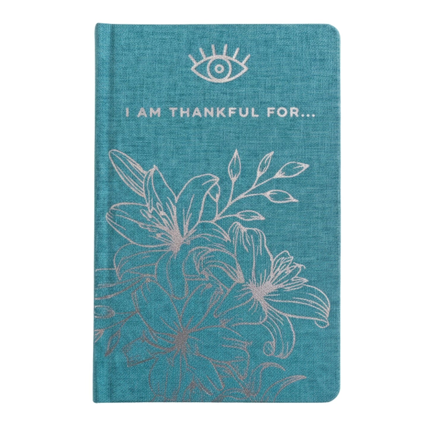 Alt Tag: Blue Gratitude Journal with Silver Lining – 120 Pages – I Am Thankful For blue hardcover journal with "I AM THANKFUL FOR..." text