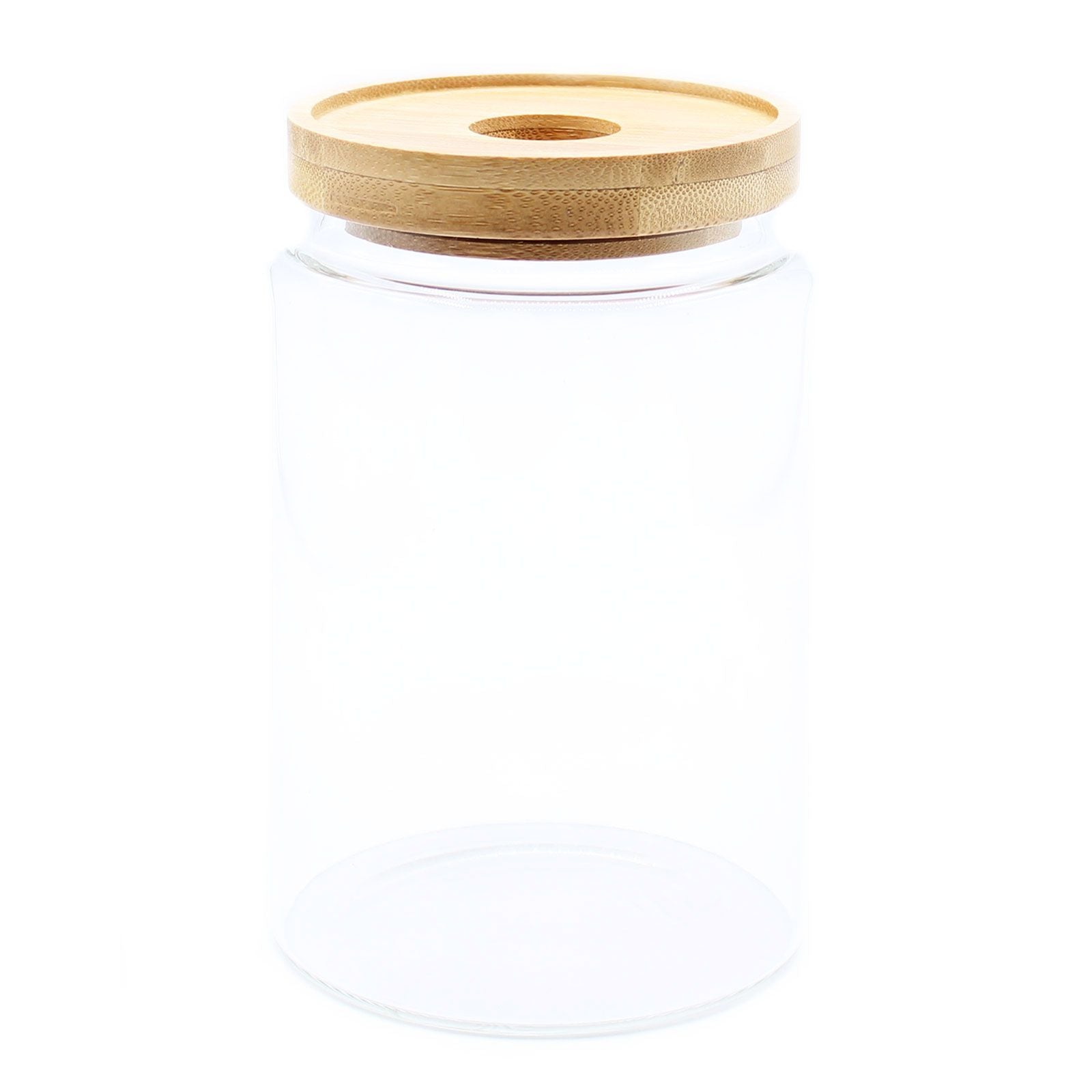 Alt-Tag: Borosilikatglas-Bambusglas – 15CM Aufbewahrungsglas aus klarem Borosilikatglas mit Bambusdeckel, 15 cm Höhe