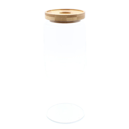 Aufbewahrungsglas aus Borosilikatglas – 25 CM, klares Borosilikatglas mit umweltfreundlichem Bambusdeckel zur Vorratshaltung in der Speisekammer