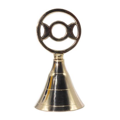 Alt Tag: Campana de altar de latón – Campana de altar de latón Triple Moon con asa con símbolo de triple luna, 10.5 cm de alto, acabado en latón macizo