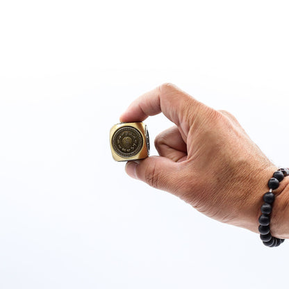 Brass Ancient Fortune Spinner – 3x3 CM Zodiac Emblems held in hand, brass spinner with zodiac emblem design
