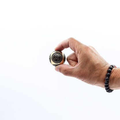 Brass Ancient Fortune Spinner – Rounded 3.5 CM held in hand, brass Feng Shui spinner with Chinese coin motif, 3.5 cm
