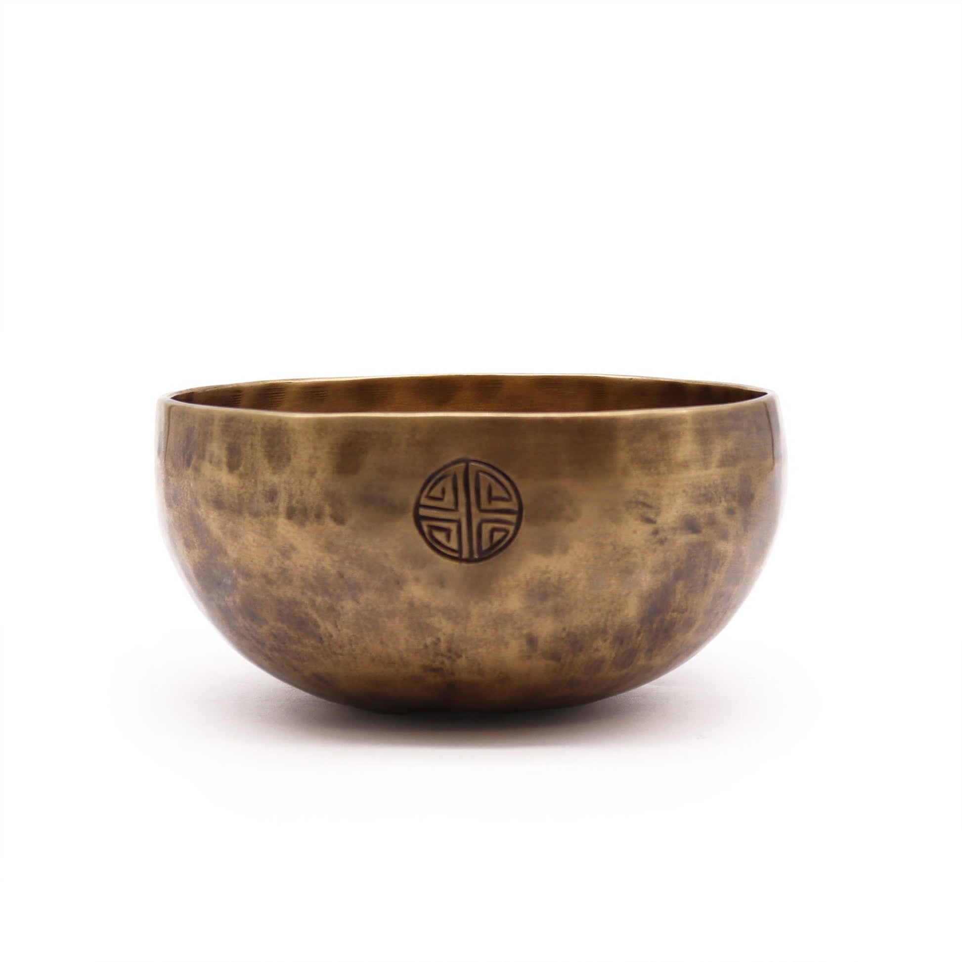 Brass & Copper Moon Singing Bowl – 15 CM 750 G mässings- och koppar-sjungskål från Nepal, hammrad finish med cirkelsymbol