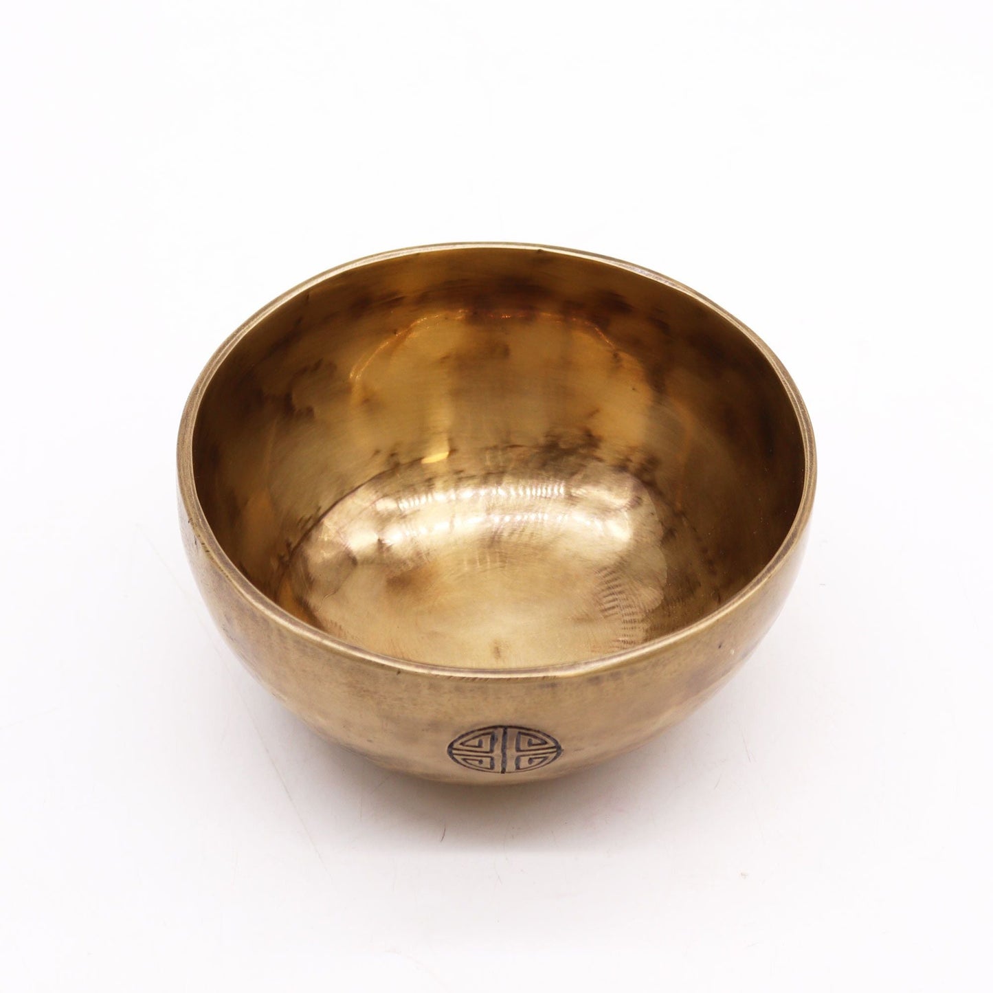 Alt Tag: Brass & Silver Moon Singing Bowl – 13CM, 550G de latón y plata, cuenco tibetano hecho a mano en Nepal, vista superior