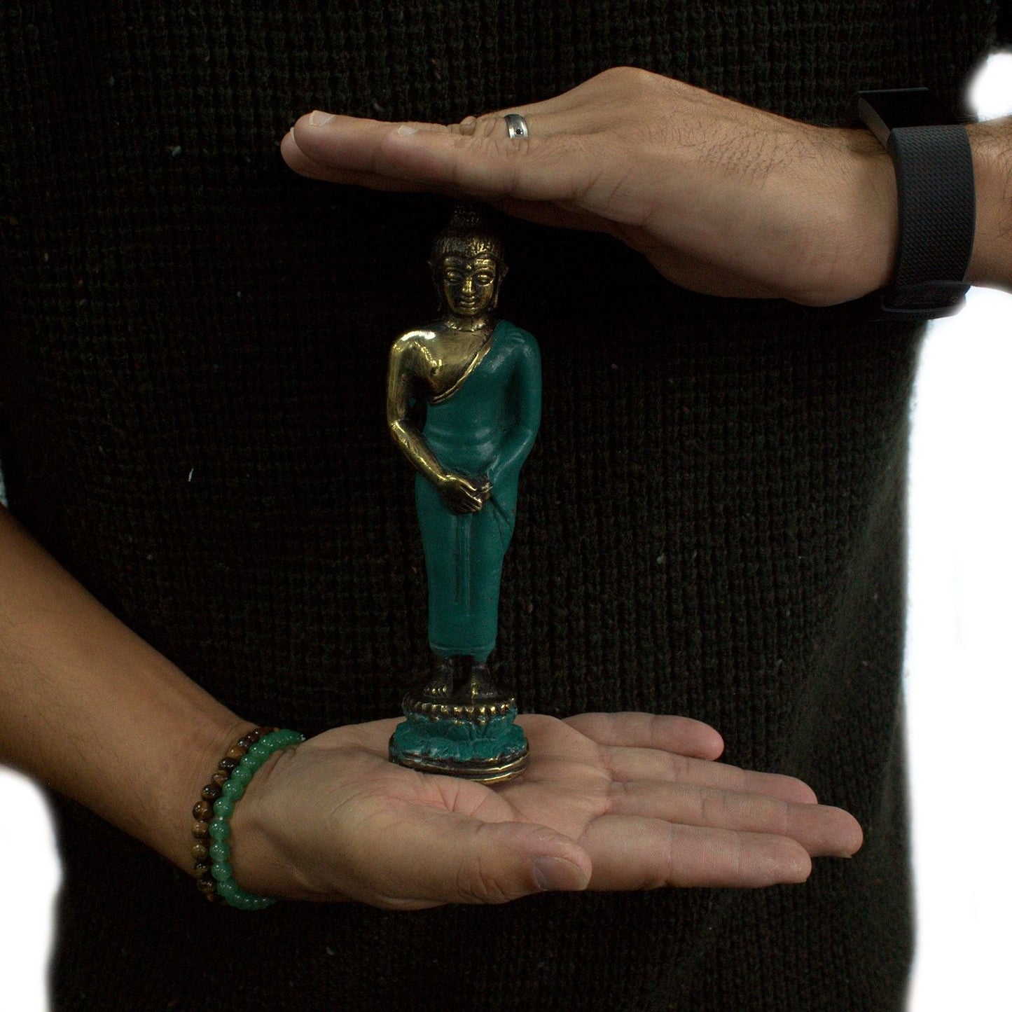 Stehende Buddha-Statue aus Messing – 17x4 CM, in den Händen gehalten, kleine stehende Buddha-Figur aus Messing für die Wohndeko