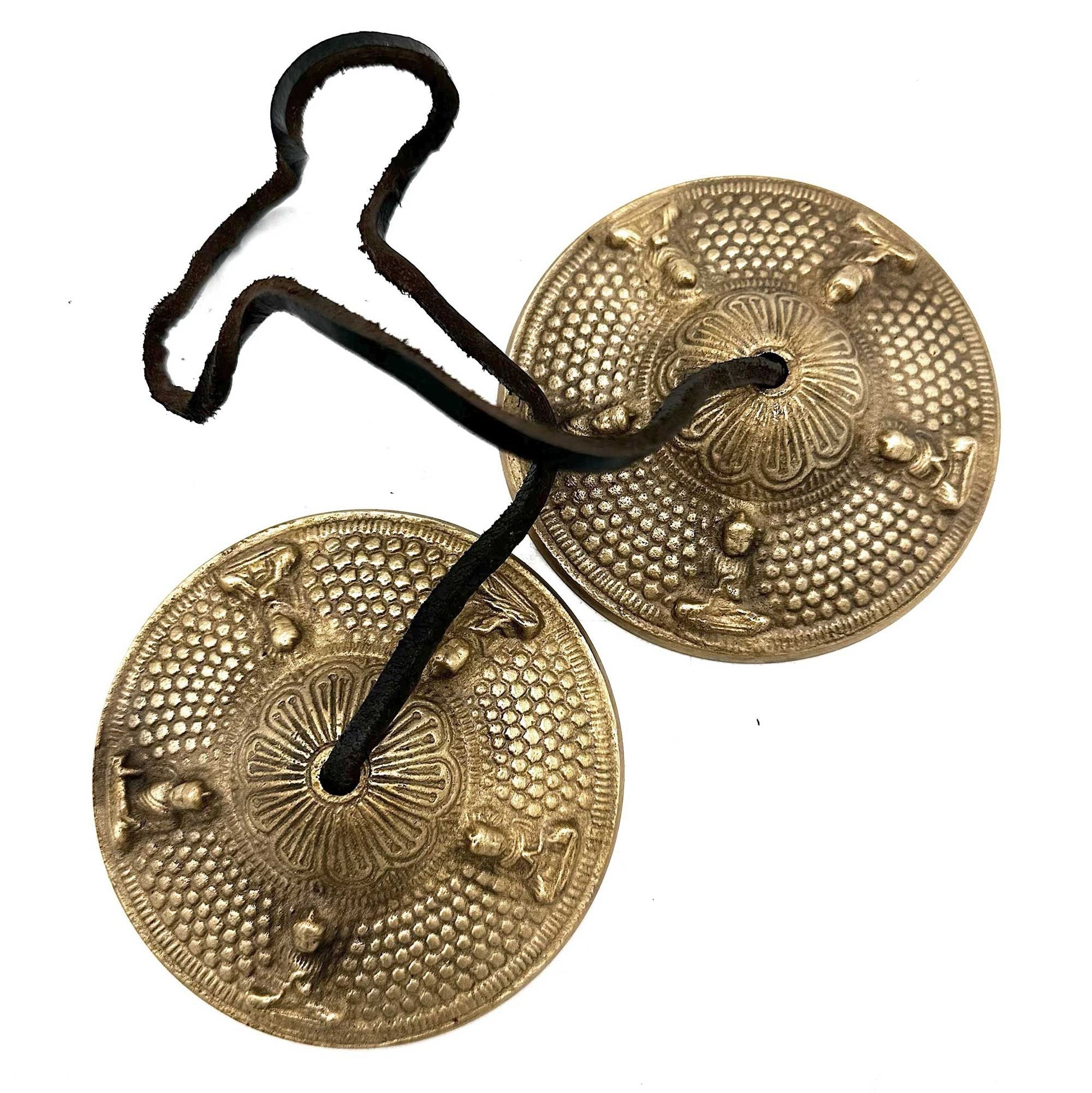 Brass Tibetan Tingsha Bells – 9.5 CM de latón con cordón negro y diseño Five Buddha, set de campanas tibetanas