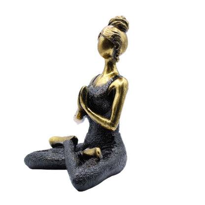Bronze & Black Resin Yoga Lady Figure – 24CM meditating woman sculpture in seated yoga pose, hands in prayer, bronze and black finish