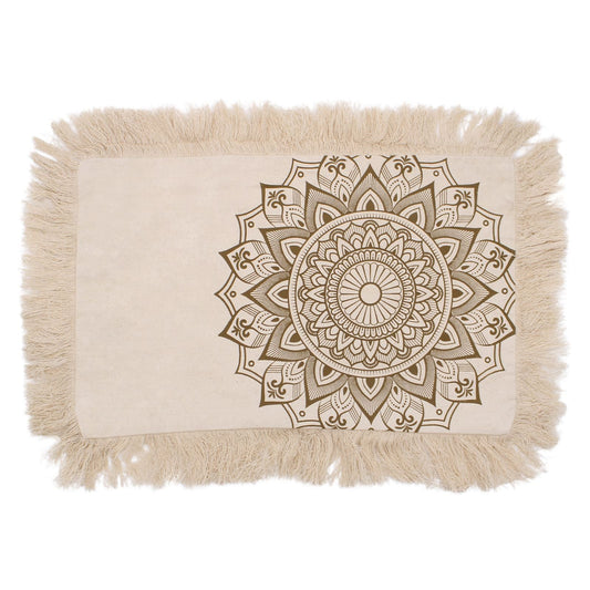 Alt-Tag: Bronze Lotus Mandala Kissenbezug – 30x50 CM, indonesischer Baumwollbezug mit bronzefarbenem Mandala-Lotus-Print und Fransenrändern