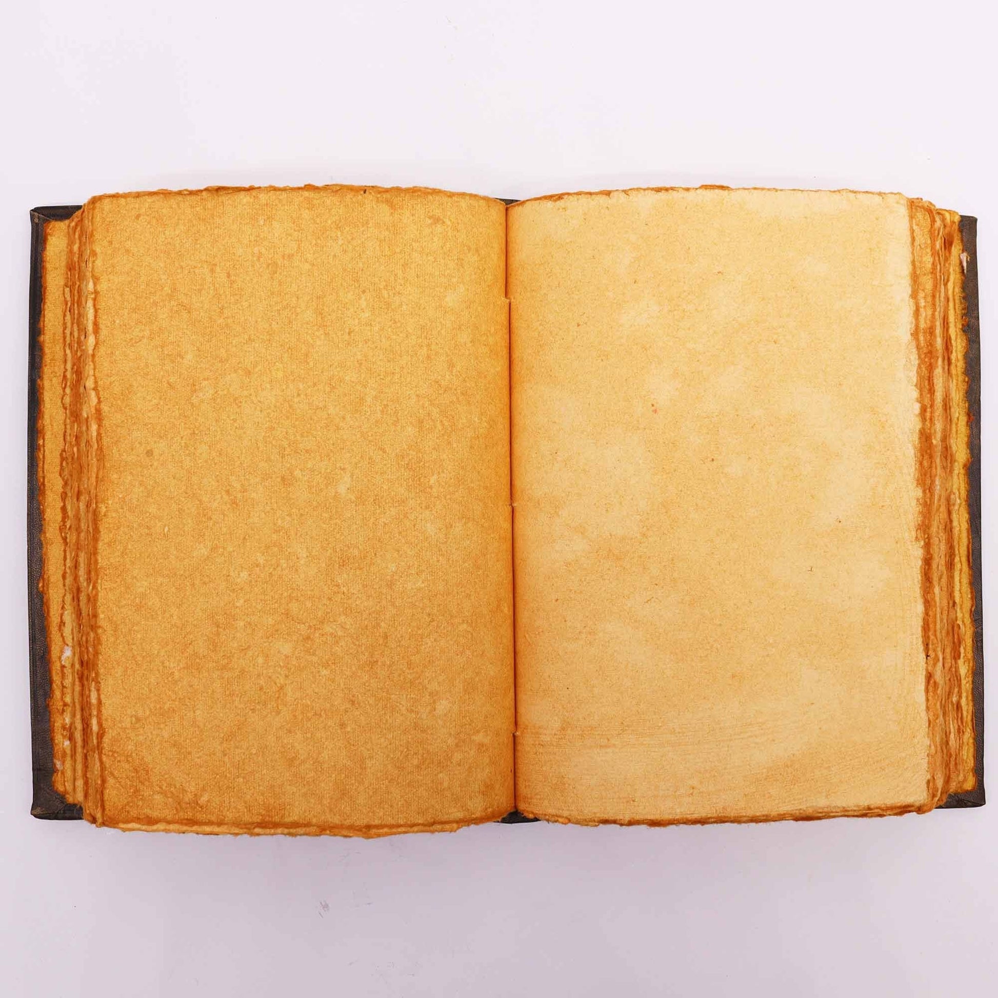 Alt Tag: Brown Tan Leather Journal – Zinc Moon 26x18CM open view showing 200 deckle-edged pages