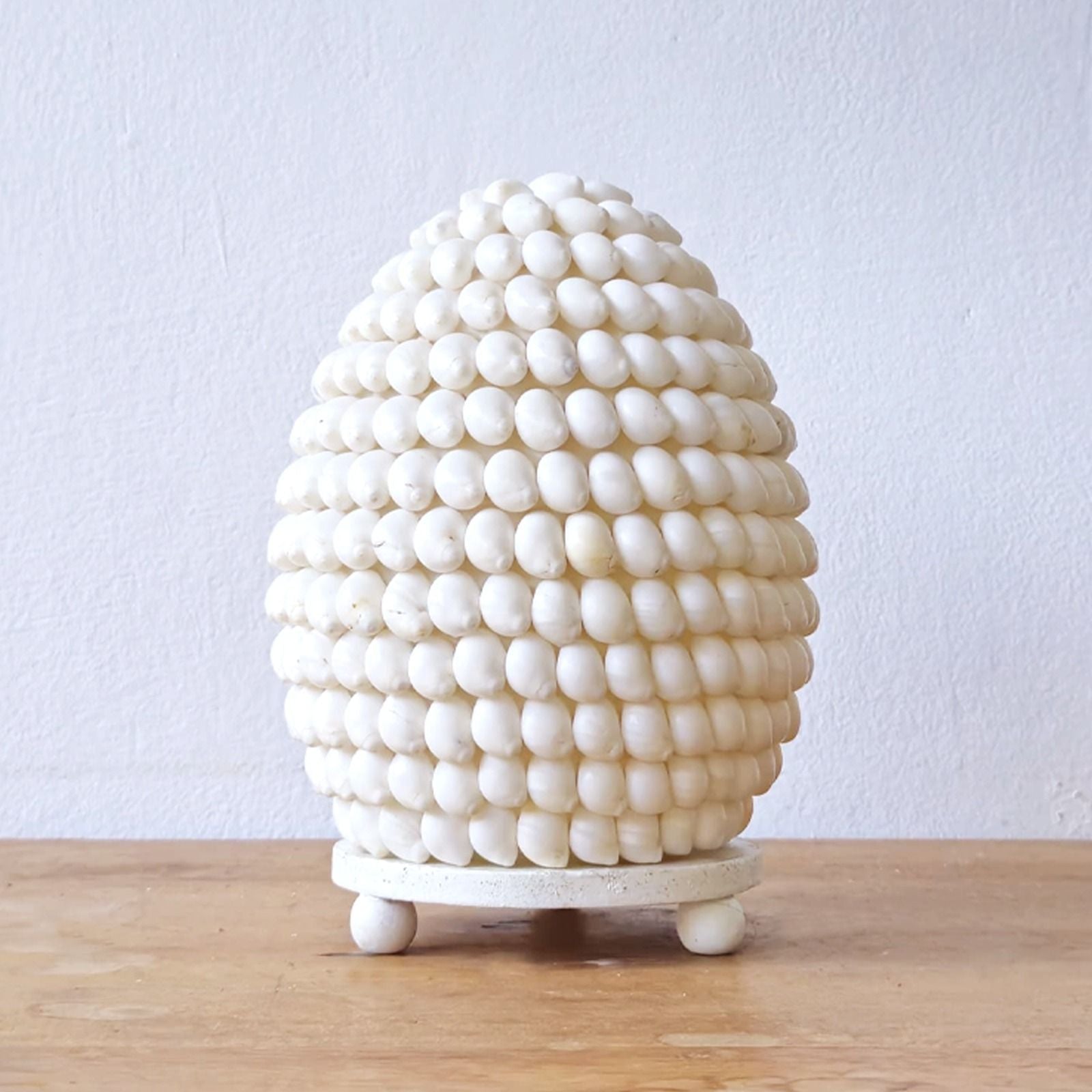 Alt Tag: Buting Sea Shell Lamp – Oval 15CM lámpara decorativa ovalada con conchas marinas blancas sobre base, estilo costero