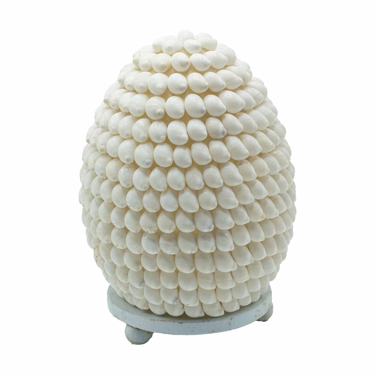 Alt Tag: Buting Sea Shell Lamp – Oval 15CM lámpara decorativa de conchas marinas blanca, forma oval, luz cálida, base de madera
