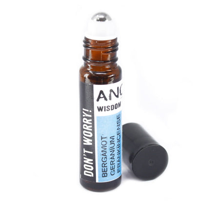 Alt Tag: Calming Essential Oil Blend – 10ML Roll-On amber glass roll-on bottle with stainless steel roller ball and black cap