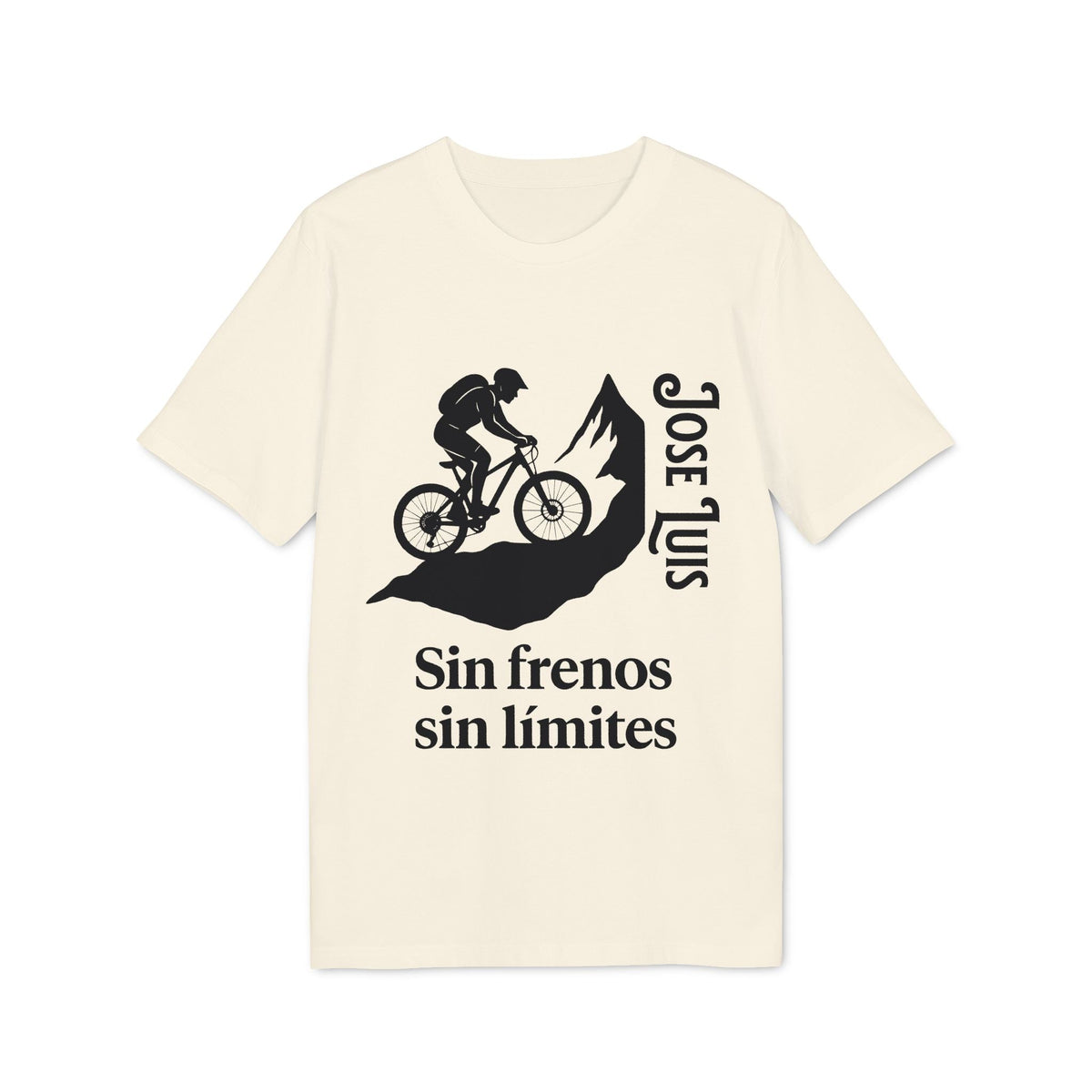 Personalizada Mountain Bike Sin Frenos Sin Limites Sustainable Unisex Tee con gráfico de ciclista de montaña y texto “Sin frenos sin límites”